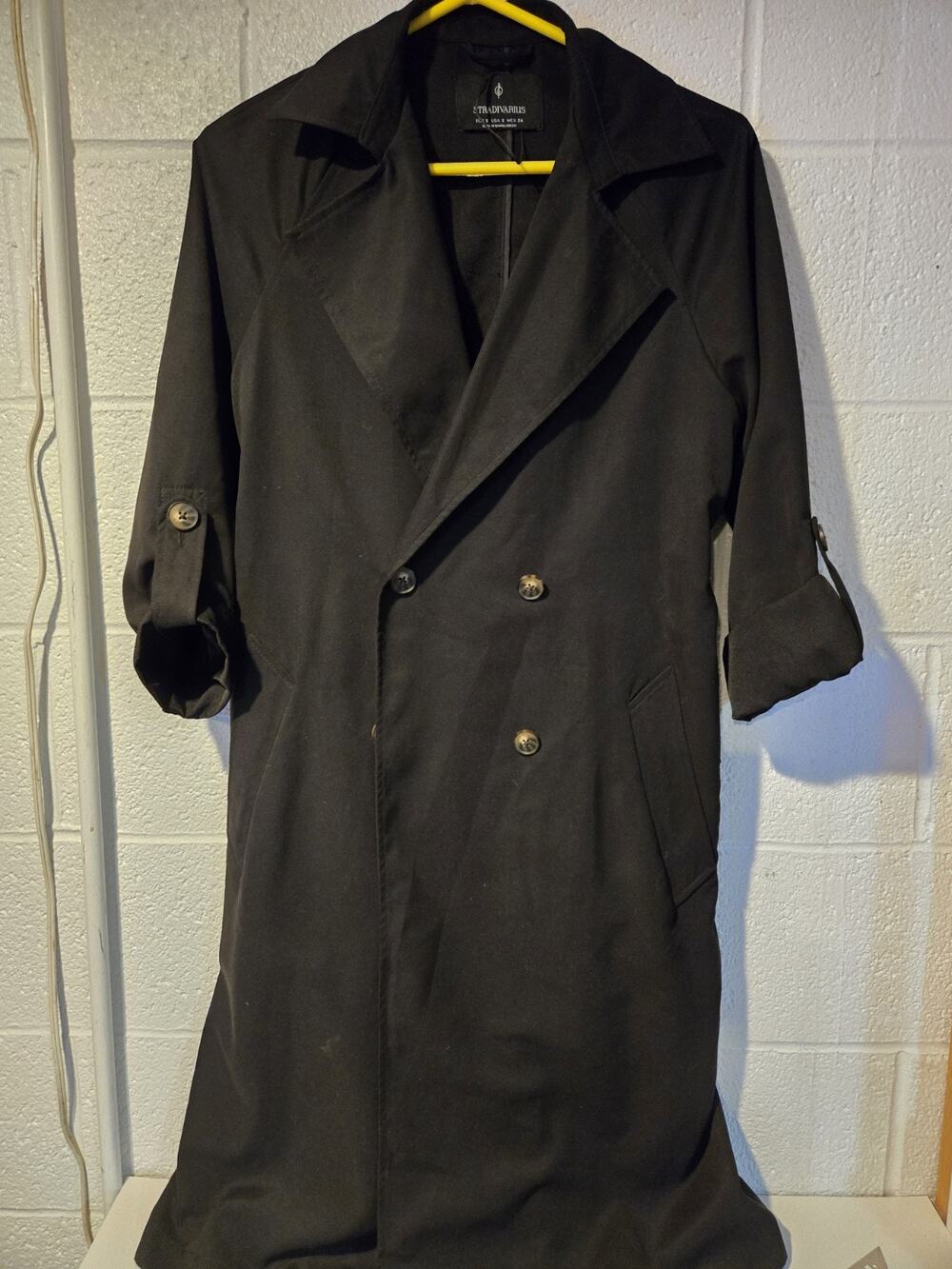 Stradivarious Long Black Womens Coat Size S Used Good Condition